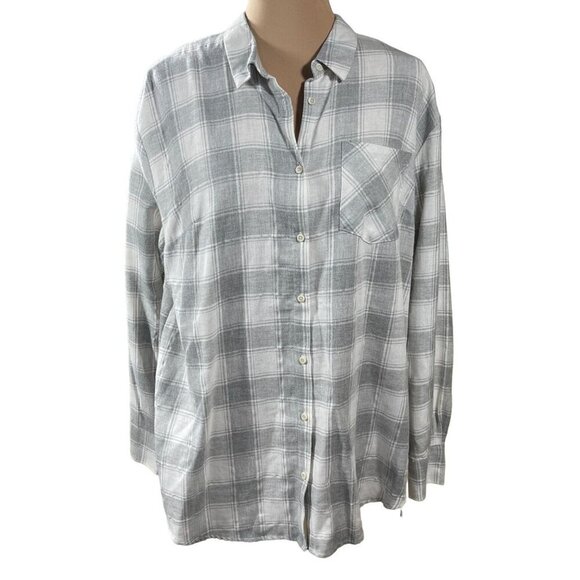 NWT A New Day Button Front Shirt Grey Cream Plaid Size XL Extra Large - Picture 1 of 7